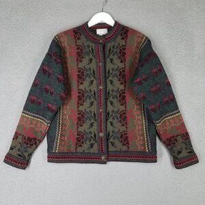 Cherry Lewis Wool Cardigan Sweater Women's Medium Knit Vintage Floral England